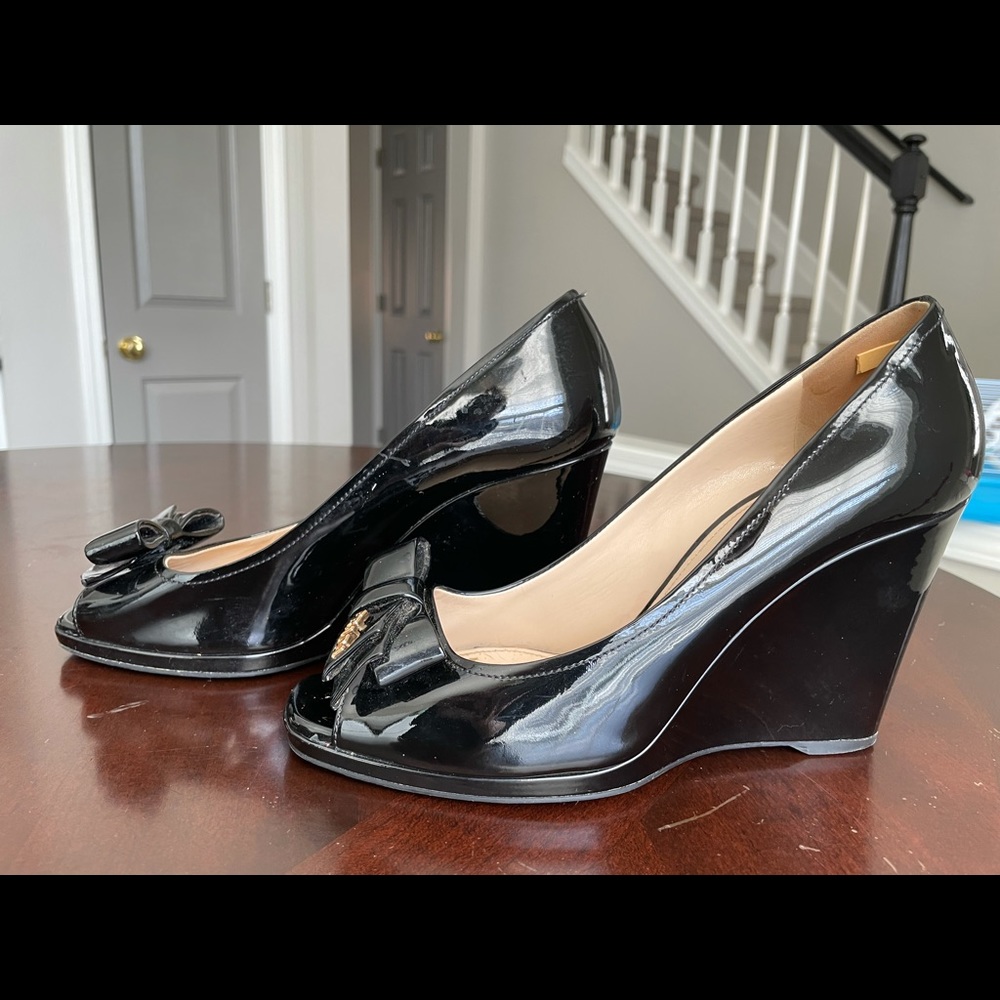 Authentic PRADA WEDGES Black Patent 8.5